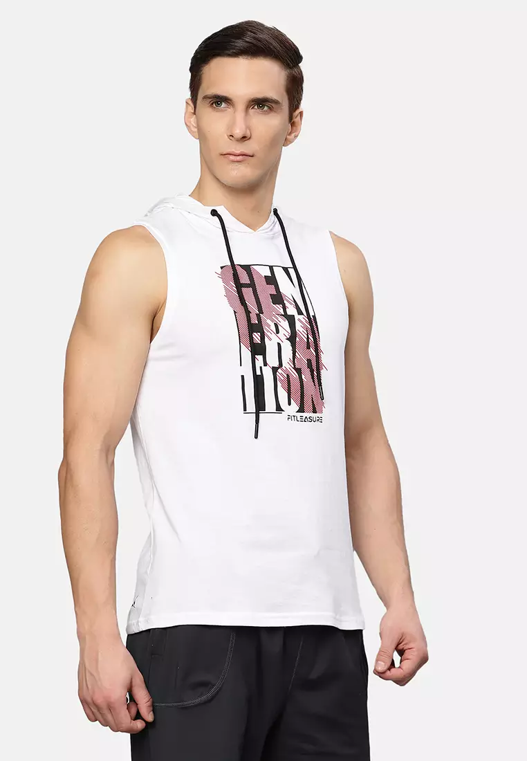 Men's White Graphic Muscle Workout/Training Tank