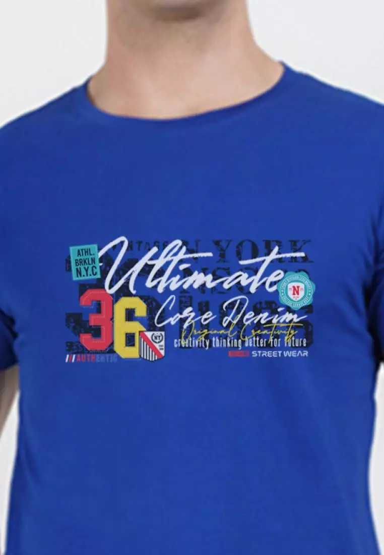 The Ultimate Graphic Royal Blue Cotton Short Sleeve Crew Neck Relaxed Tee