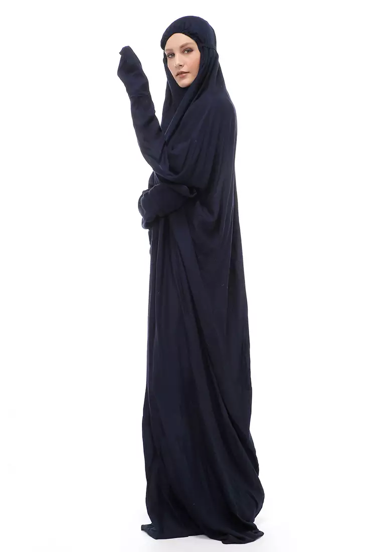 Karina Mukena Terusan Simple Muslimah Wanita Motif Polos Relaxed Fit - Navy