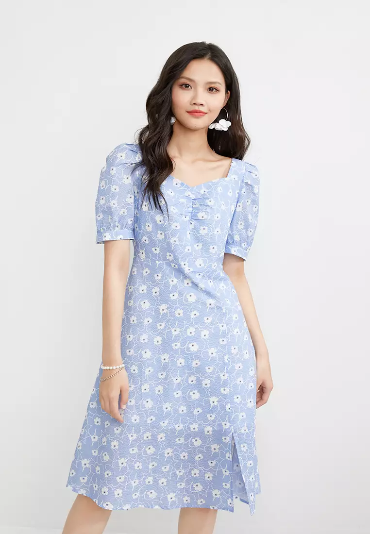 Buy Hopeshow Front Slit Textured Floral Midi Dress 2025 Online