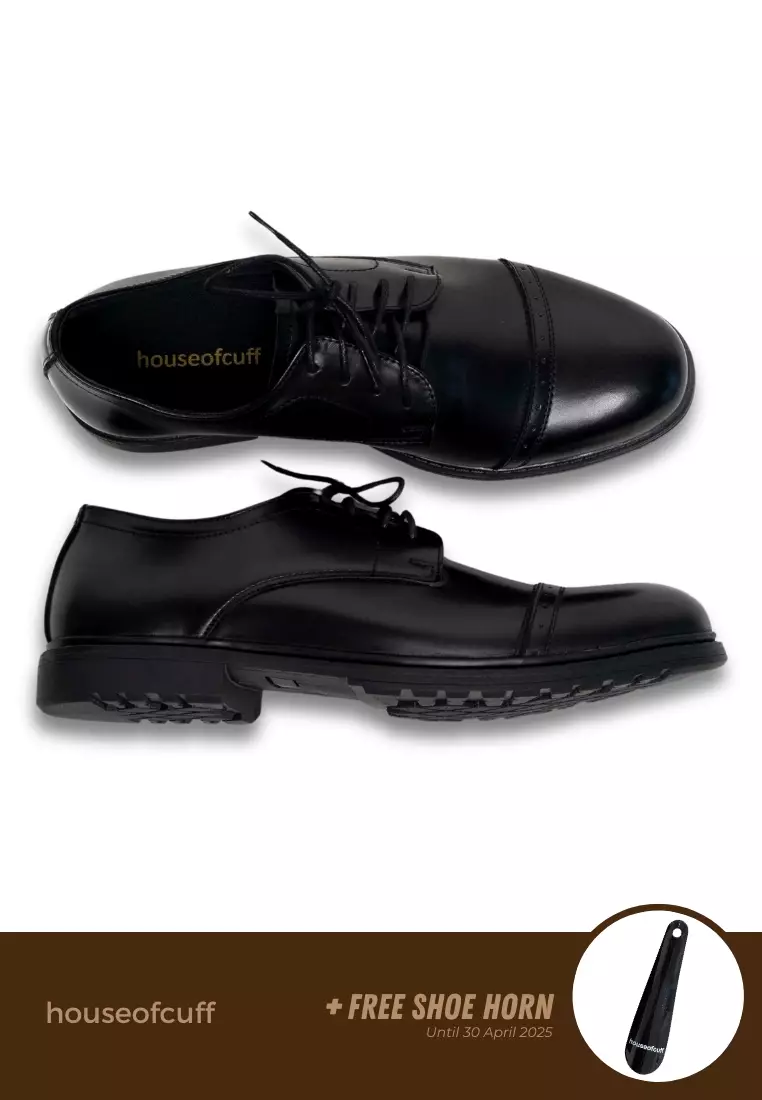 Sepatu kulit pria formal pantofel oxford quarter brogue hitam
