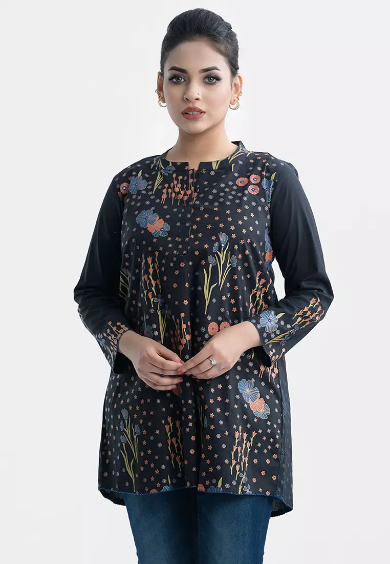 Le Reve 印花 A 字型棉质束腰上衣