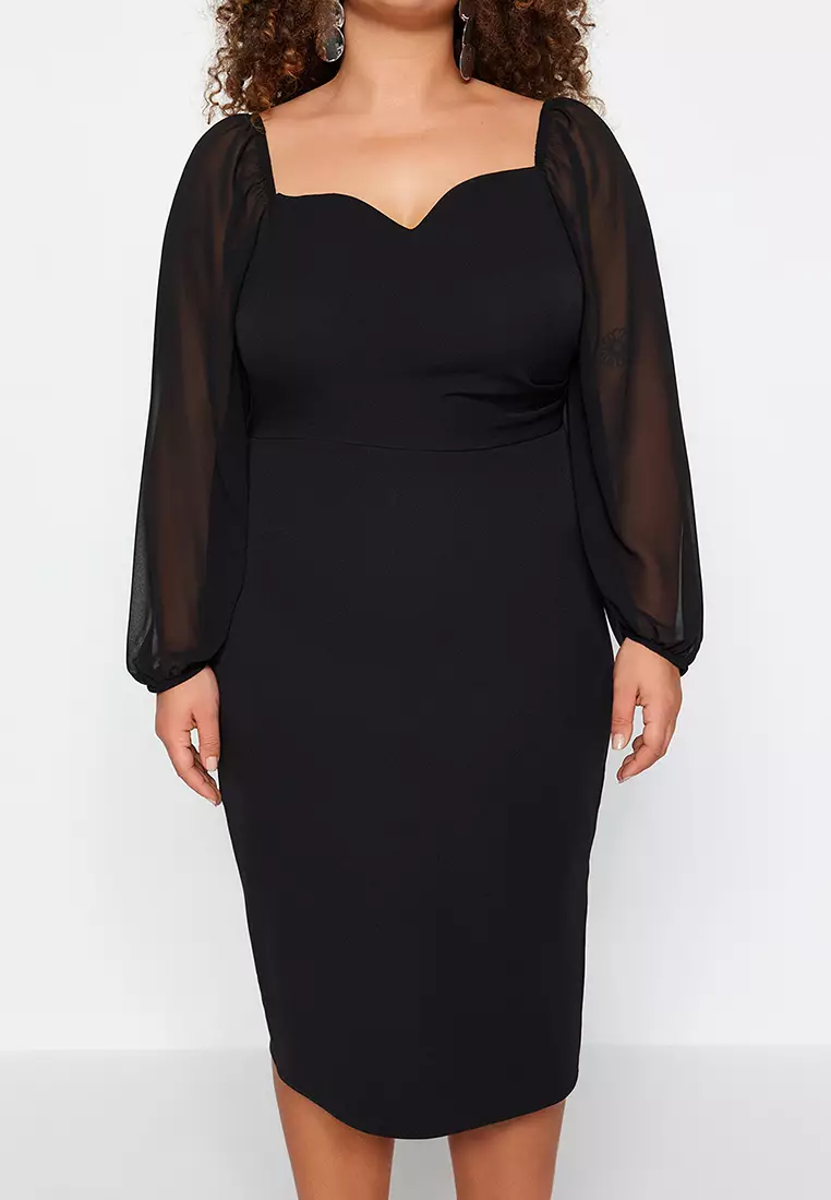 Plus Size Fitted Slit Midi Dress