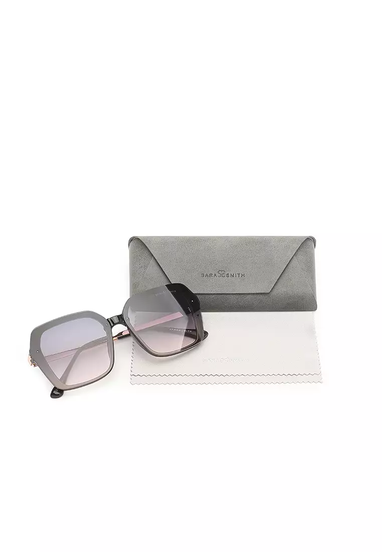 Unisex Fashion Sunglasses - Glossy Black / Grey-Light Pink