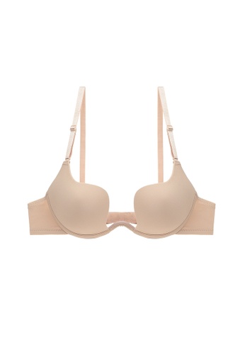 ZITIQUE beige Women's Plain Steel Ring Deep-U Push Up Bra - Beige 4CA23US6B8FA69GS_1