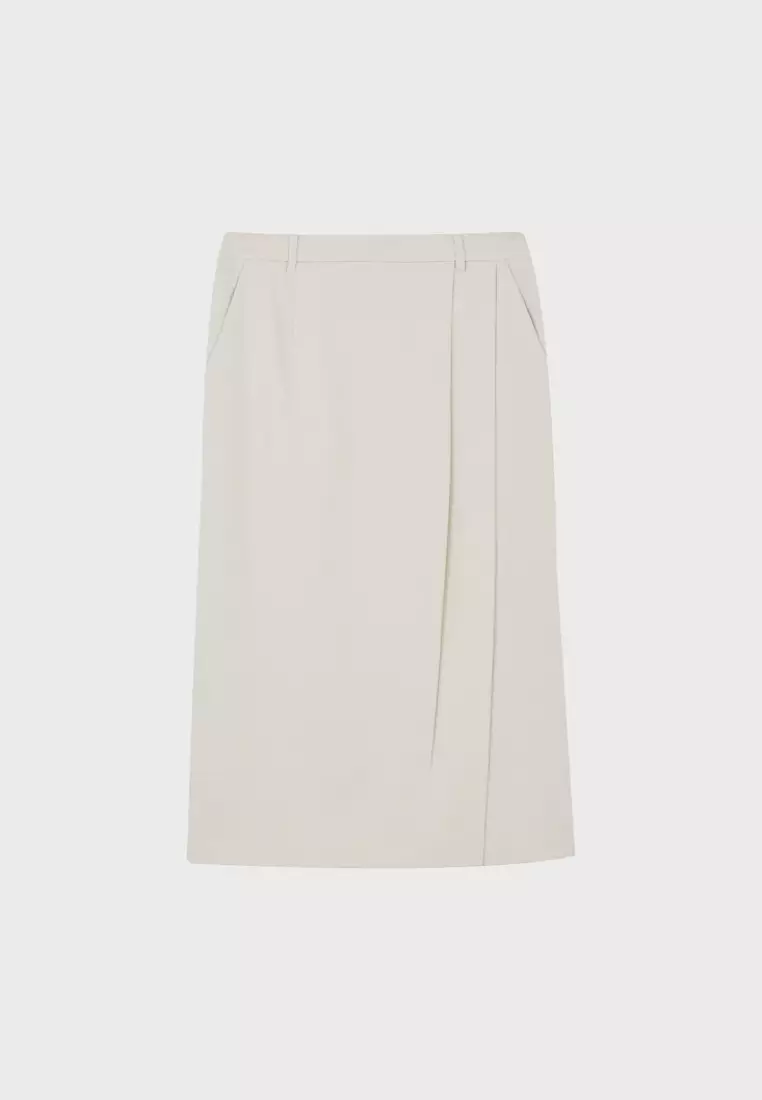 Oatmeal Grey Front Pleat Straight Skirt