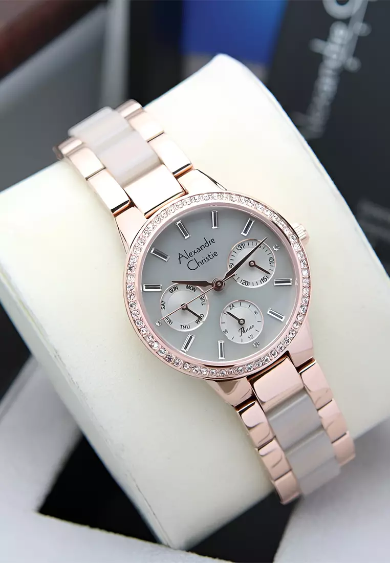 Alexandre Christie 2A94 BFBRGRGDG Jam Tangan Wanita - Rosegold Grey - Stainless Steel