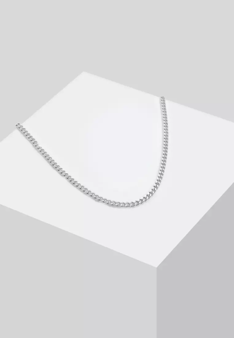 EXCLUSIVE Kalung Perhiasan Perak 925 Pria Curb Chain Basic Trend