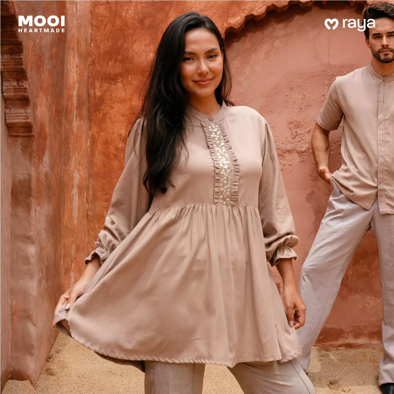 Mooi Tunik Wanita Atasan Wanita Raya Collection Alzena Tunic - Camel Brown