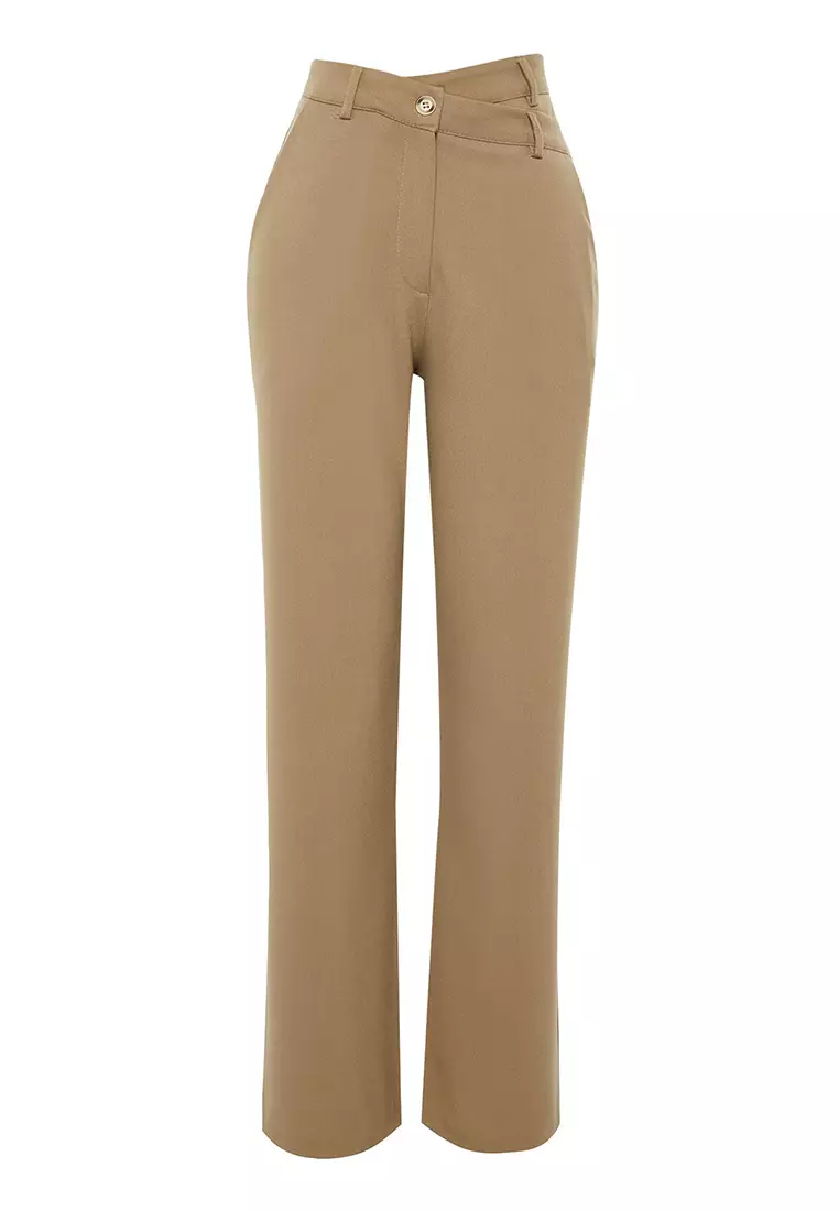 Asymmetrical Waist Straight Leg Pants