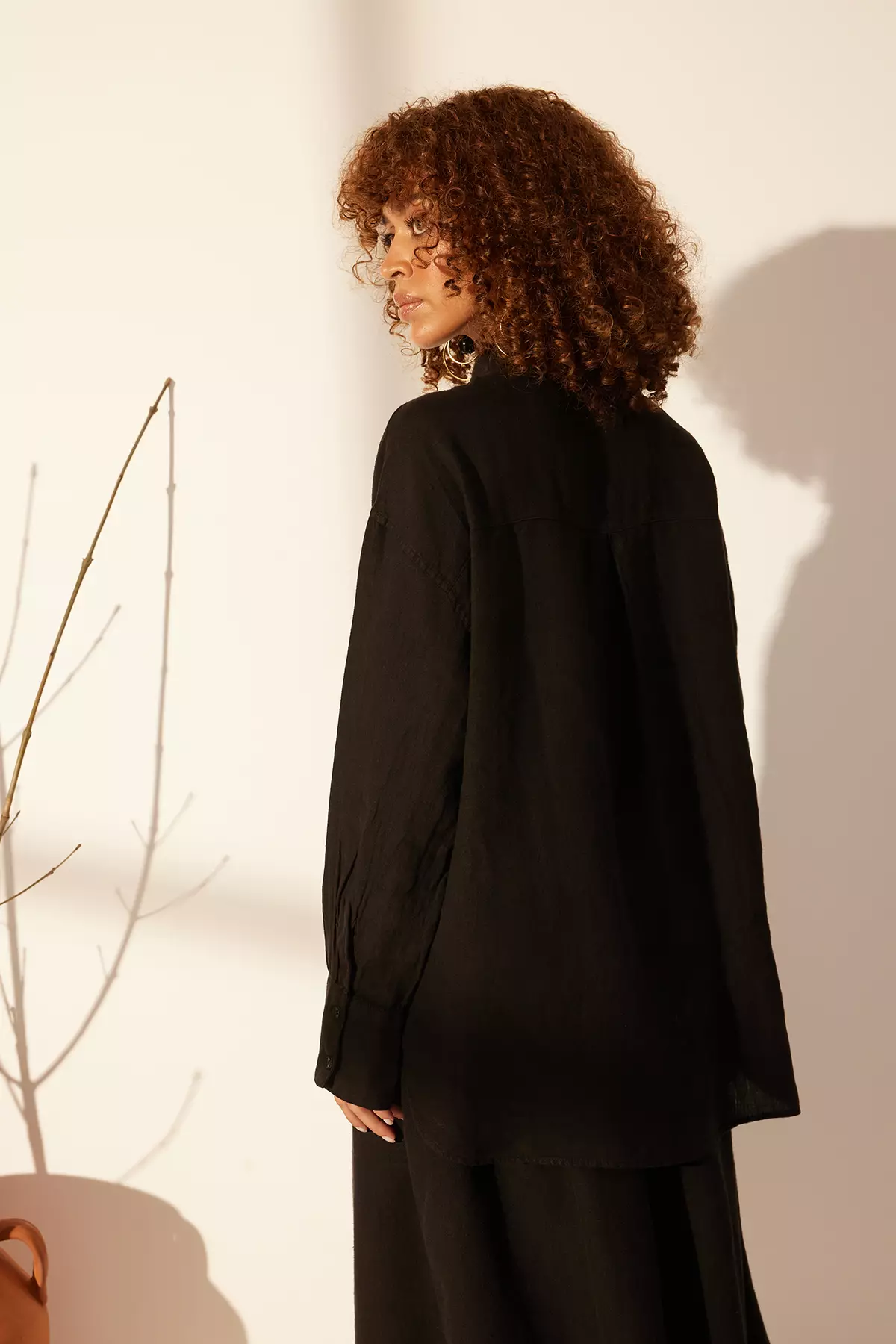 Black 1% Linen Pocket Detailed Oversized Shirt Twoss26Go39