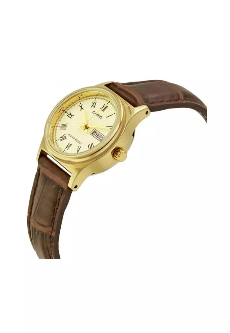Women's Analog Watch LTP-V006GL-9B Gold Dial with Brown Leather Band Ladies Watch