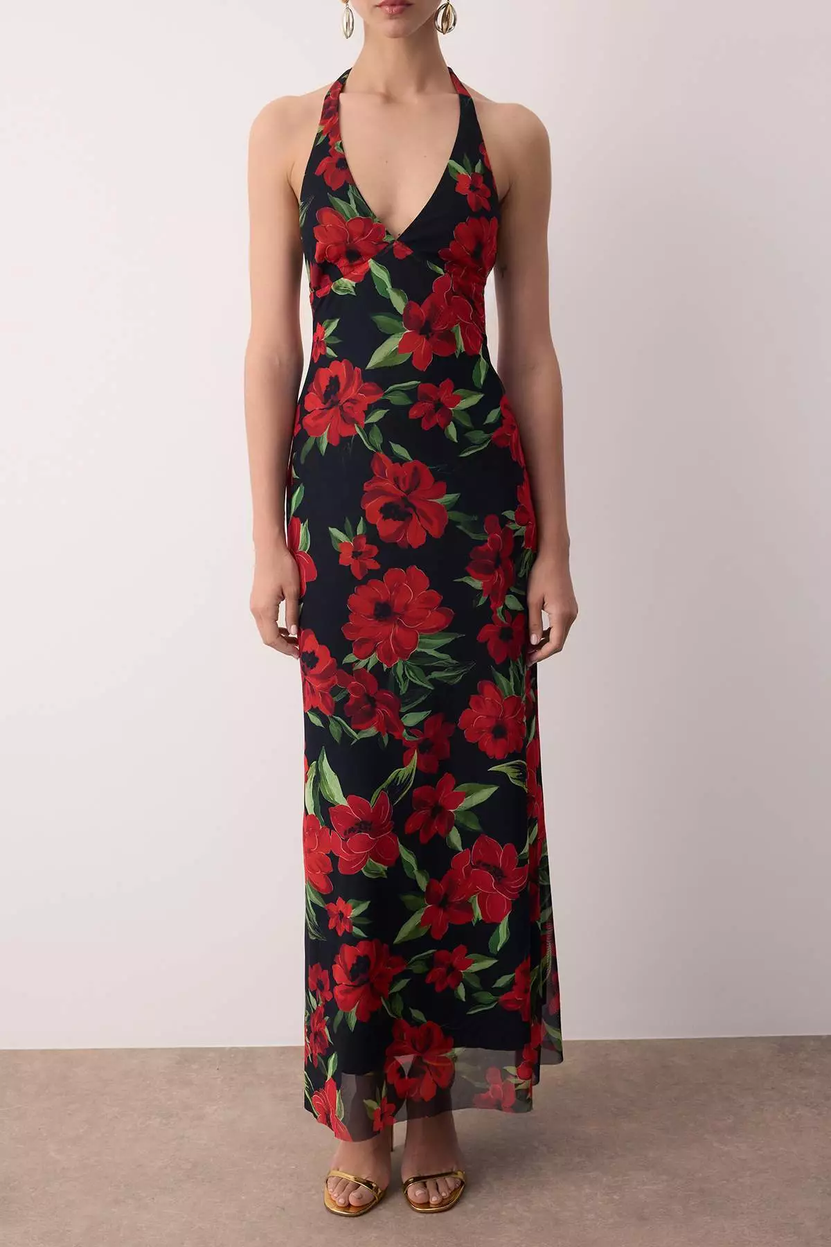 Red Multicolor Lined Tulle Evening Dress