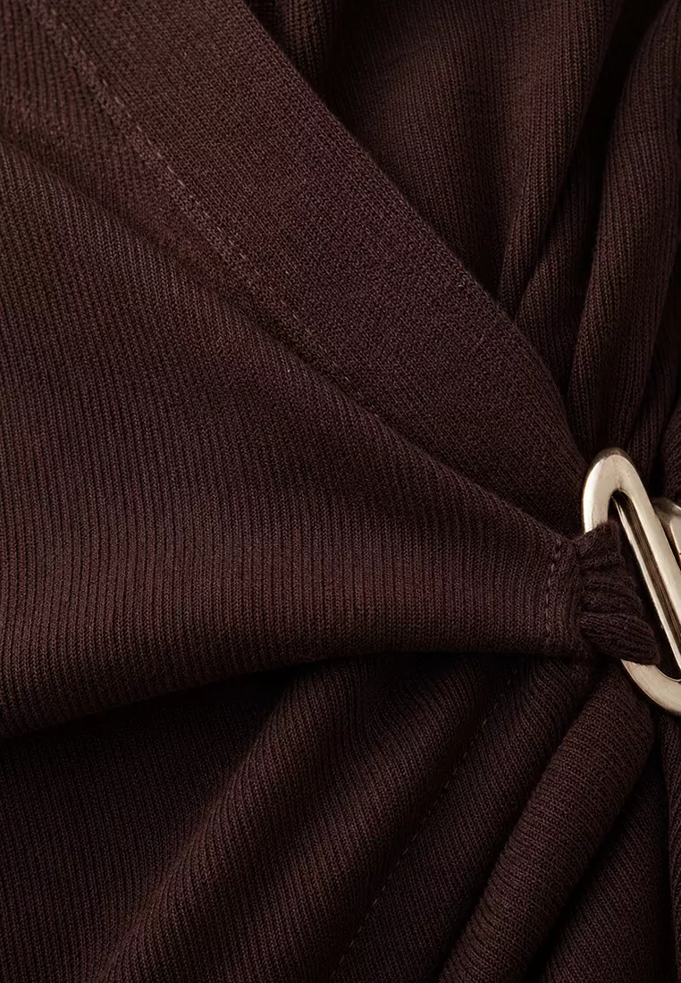 Double-Breasted V-Neck Brooch Detailed Blouse