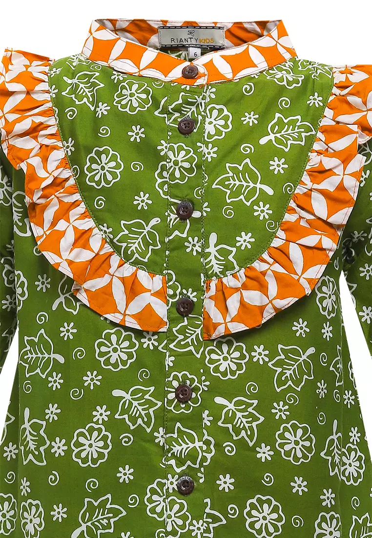 Blouse/ Blus Anak Perempuan Ally Green Batik Cap Junior Girl Casual