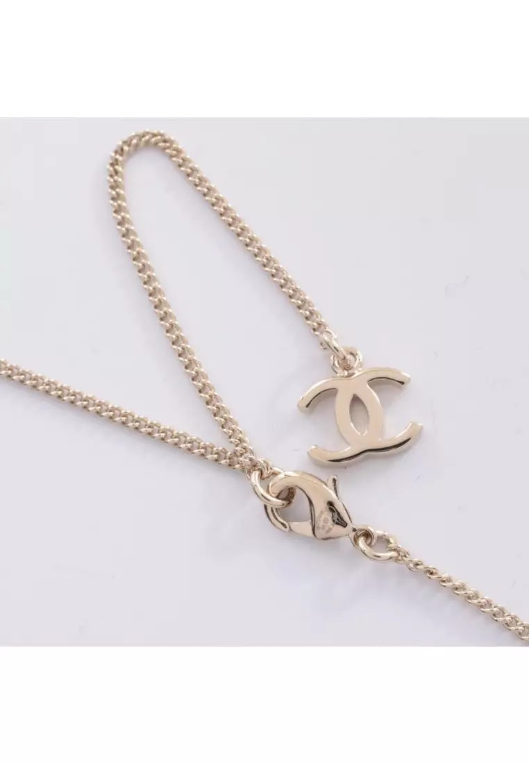 Pre-Loved Chanel coco mark necklace Deer motif GP Fake pearl Rhinestone gold off white black G26C