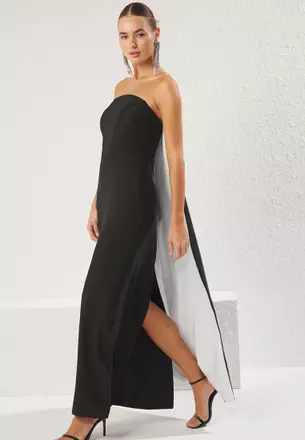 strapless open back dress Berylove Women Black Tie Dress with Slit Spaghetti Straps Sheath Long  Formal Dress