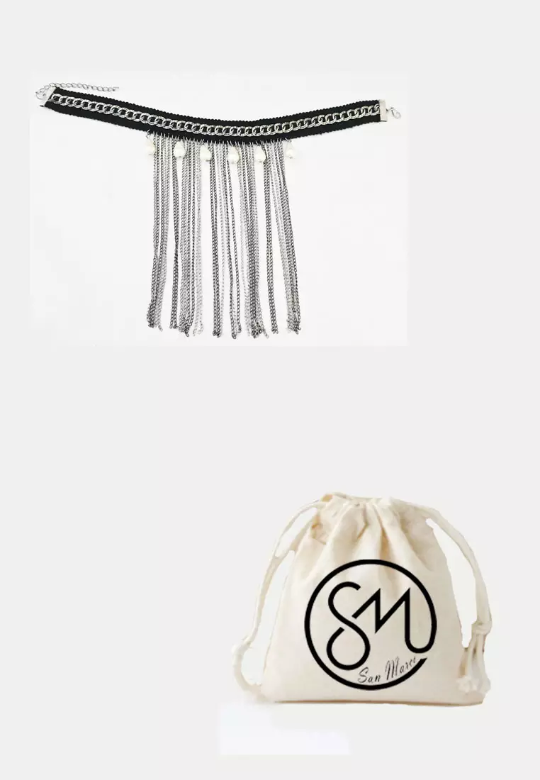 Aksesoris Wanita Pearly  Chains Choker Necklace Kalung Wanita Black & Silver