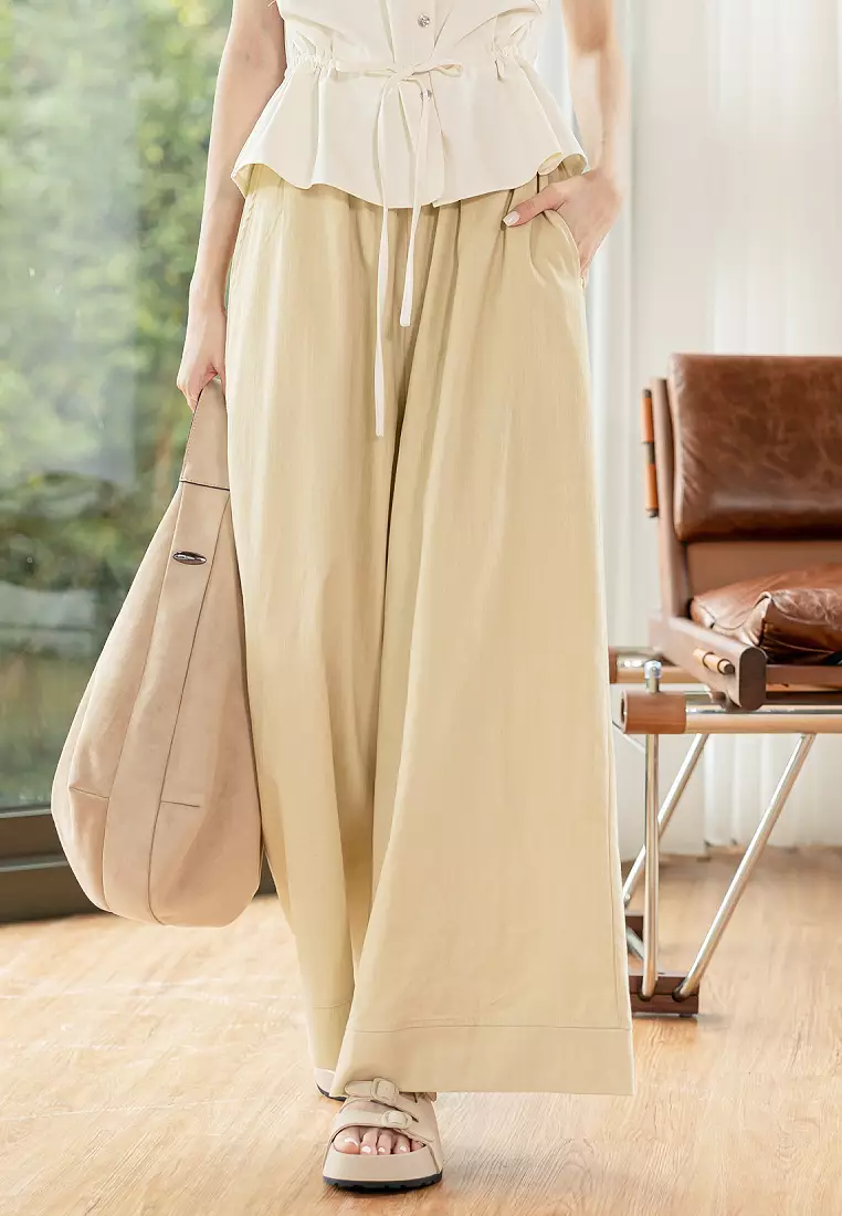 Plain Wide-Leg Elasticated Trousers [BA7879]