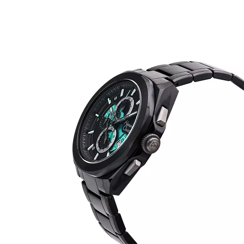 Jam Tangan Pria Alexandre Christie Chronograph AC 6645 MC BIPBALE Men Transparency Dial Black Stainless Steel Strap