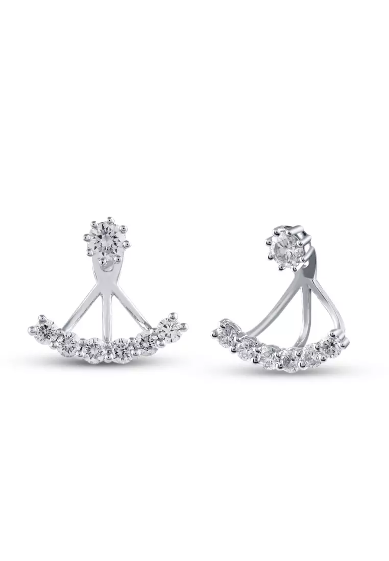 Round Cut Pendulum Diamond Prong Set Earrings in 14K White Gold 0.90 ct. tw