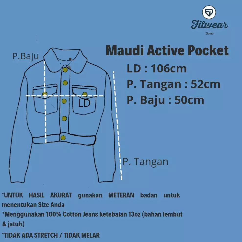 Fitwear - Jacket Jaket Jeans Croptop Oversize Wanita MAUDI ACTIVE POCKET SNOW - SNOW DENIM BLUE