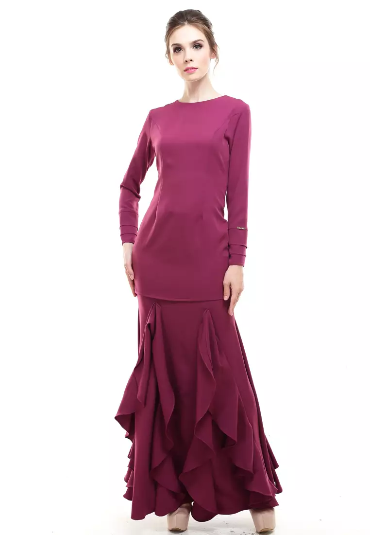 Zerra Kurung Modern Ruffle Skirt in Berry Purple