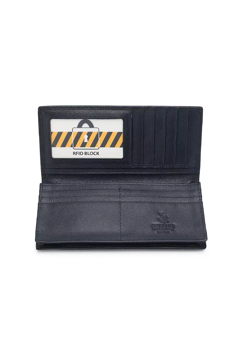 Men's Genuine Leather RFID Blocking Fortune Long Wallet - Blue