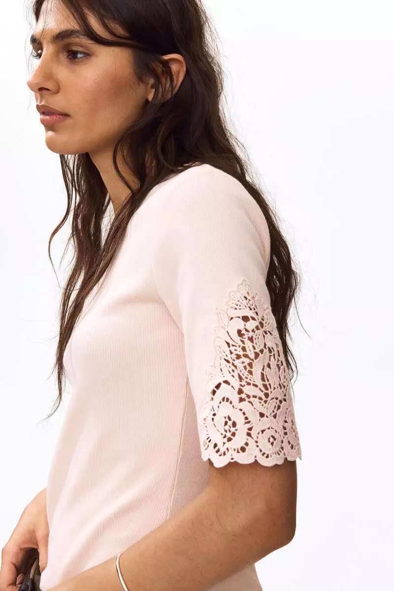 Ribbed lace-inset top
