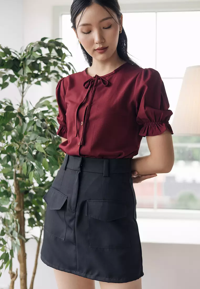 Double Pocket Mini Skirt in Black