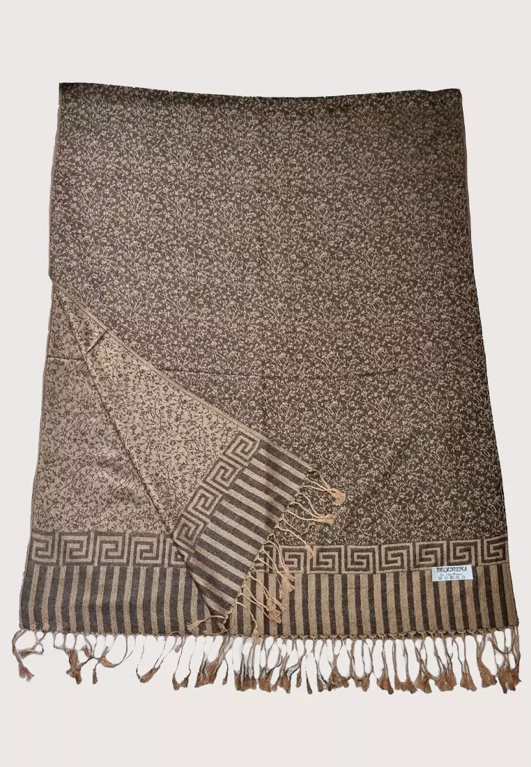 Aksesoris Syal Wanita Reversible Viscose Small Floral Pattern Pashmina Shawl Syal Wanita Bronze