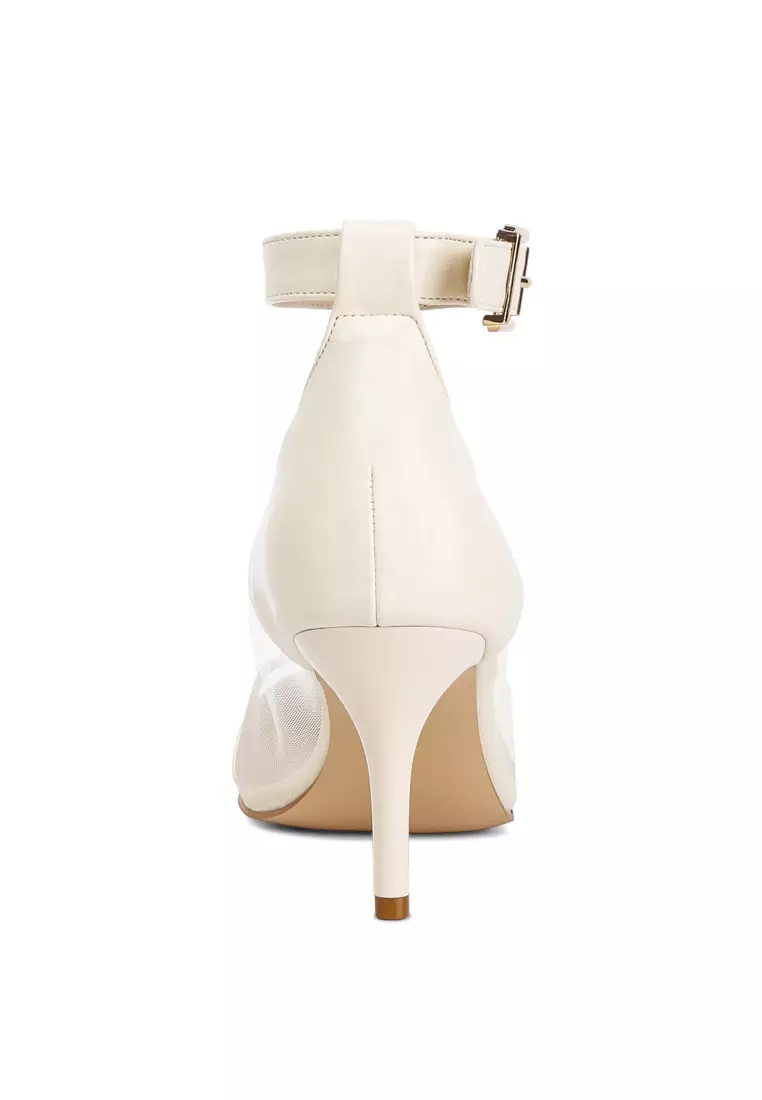 Pompa Tali Pergelangan Kaki Ujung Runcing Krem