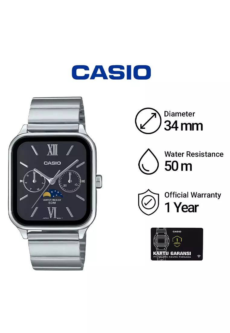 CASIO to the Moon and Back Series MTP-M305D-1A2V Jam Tangan Analog Pria - Black Dial Silver Stainless Steel