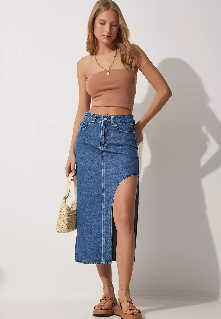 Asymmetrical Slit Denim Skirt