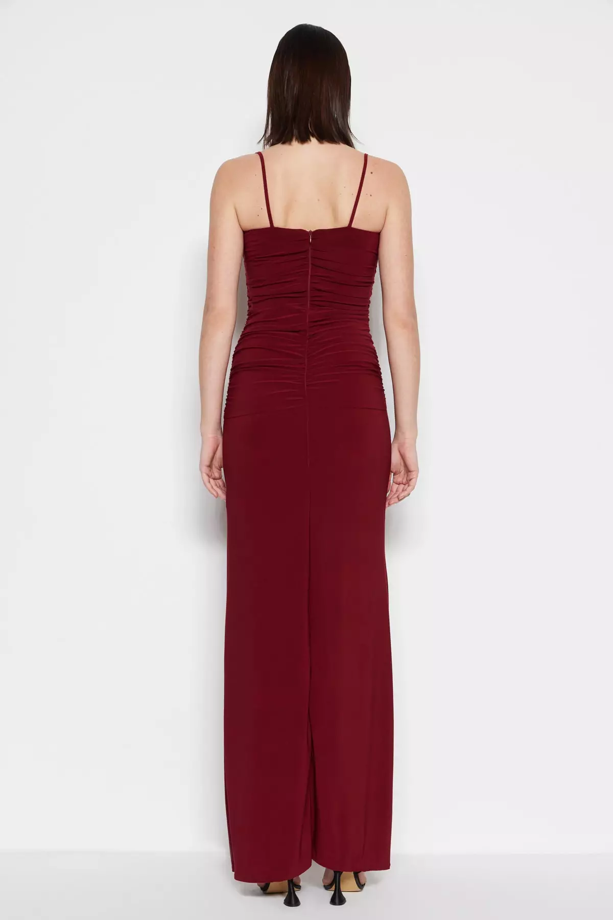Burgundy Knitted Long Stylish Evening Dress Night Graduation Dress
