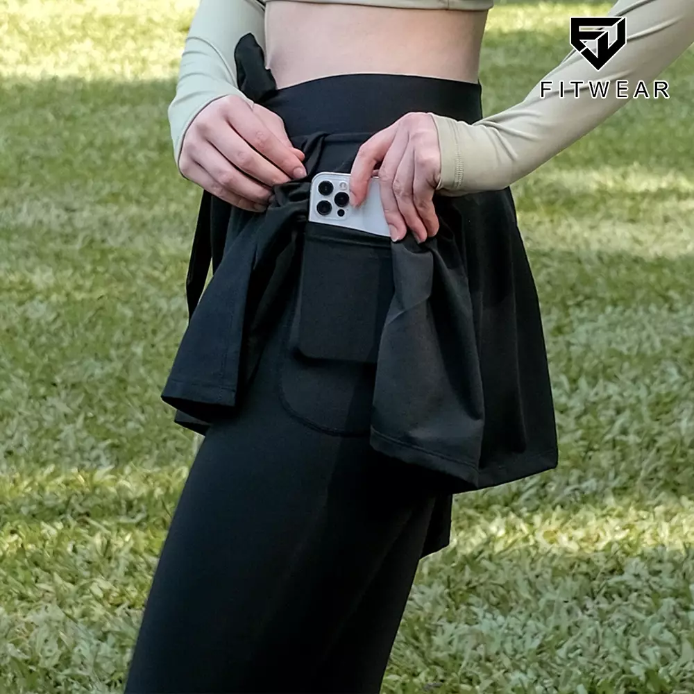 Fitwear - Rok + Legging Olahraga Dryfit Wanita NAYLA TIE - BLACK