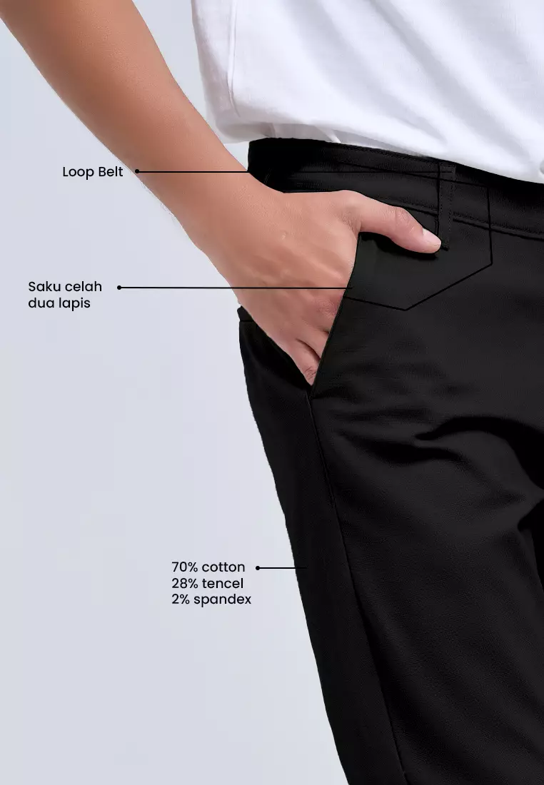 MANZONE - Celana Panjang Chinos Pria Morris 6 Slim Fit - Black Warna Black