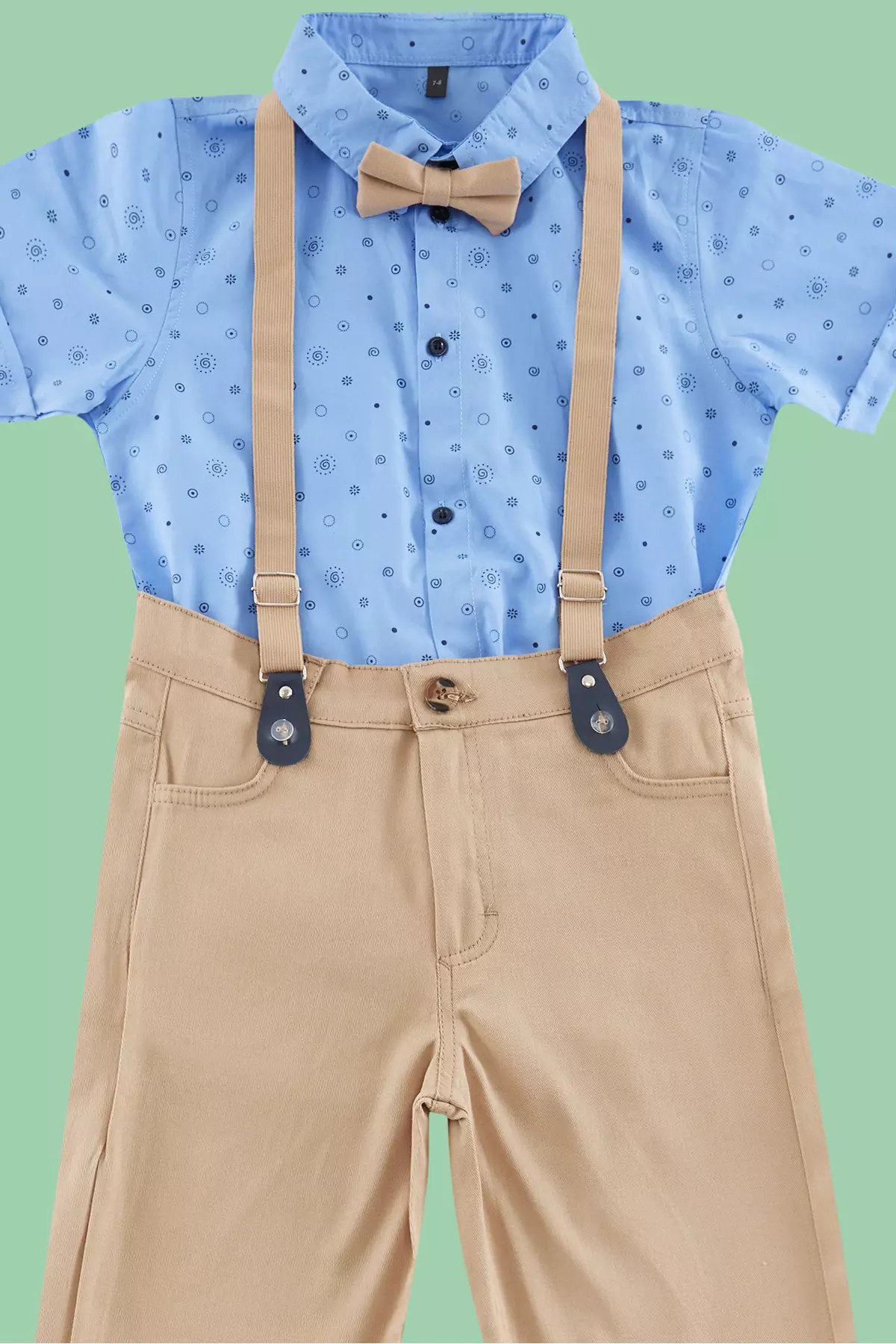 Boy's Blue Cotton Bow Tie Shirt And Shorts Pants Set - Tkdss24Au00006