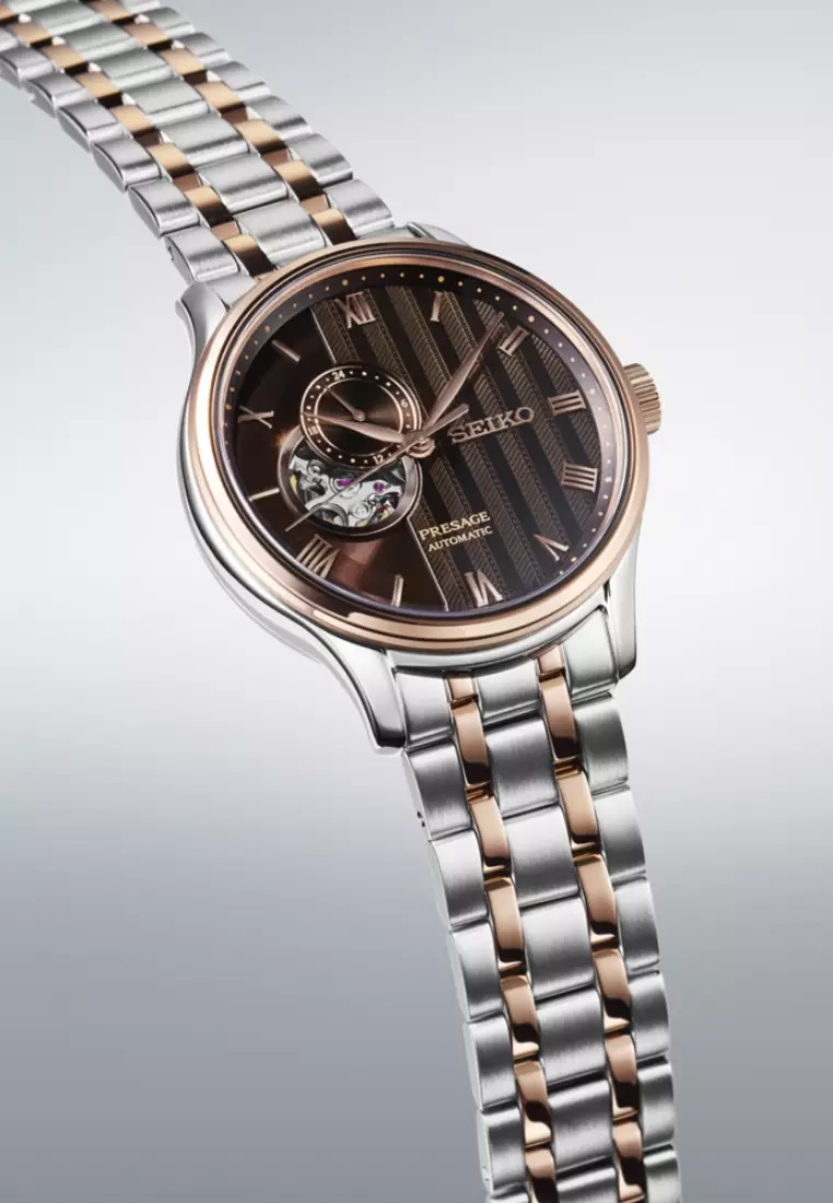 Seiko Presage Japanese Zen Garden Kyoto Autumn Leaves Warm Brown Dial Two-Tone Stainless Steel Band Automatic SSA466J1