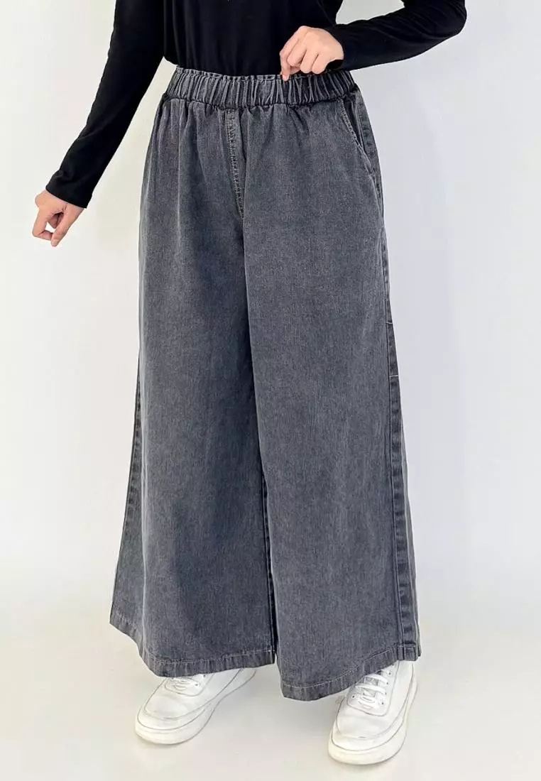 LEZAHRASIGNATURE Jasmin Denim Kulot (Celana Panjang Basic Wanita) Fit BB 43-80 kg