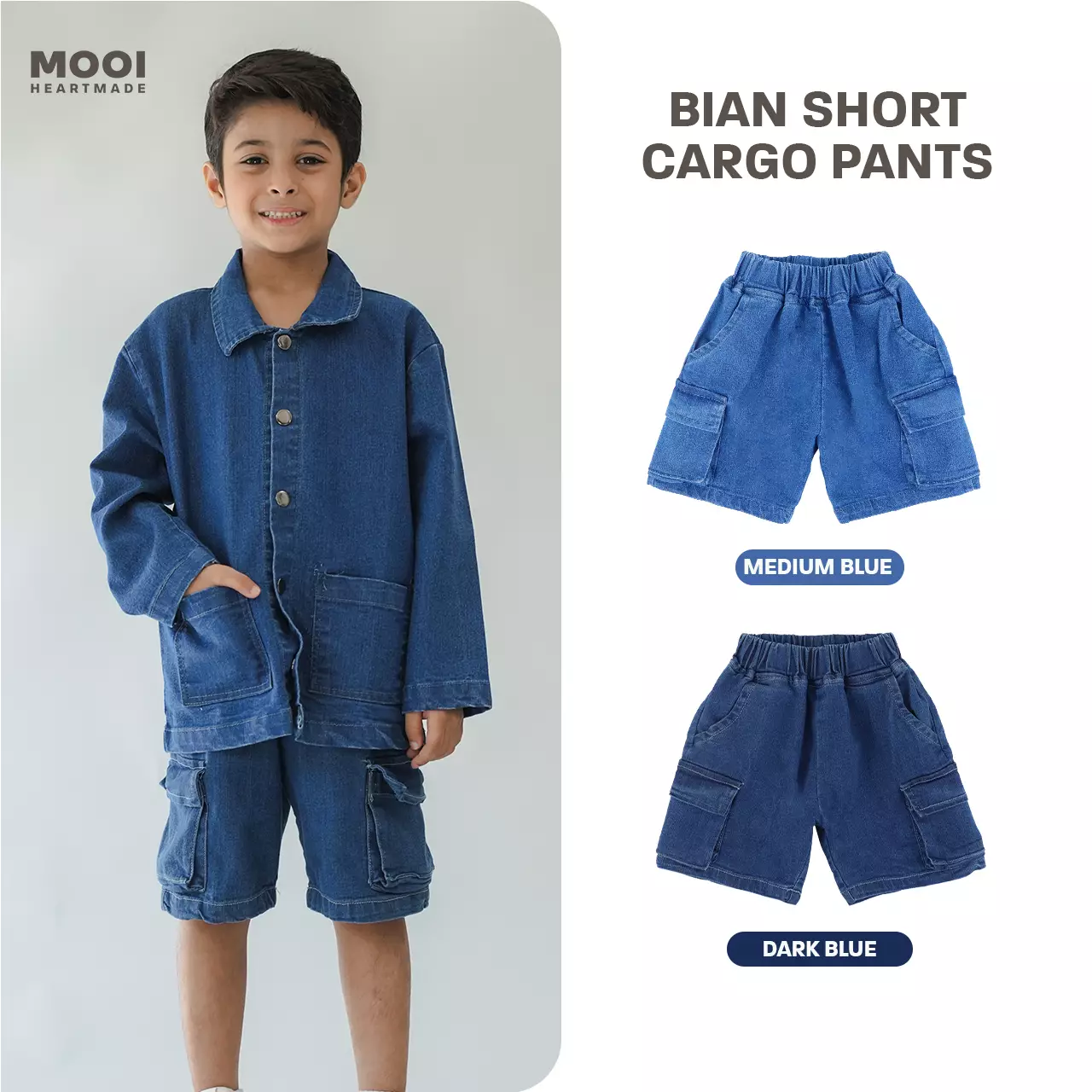 Mooi Celana Jeans Anak Kids Denim Bian Short Cargo Pants - Dark Blue