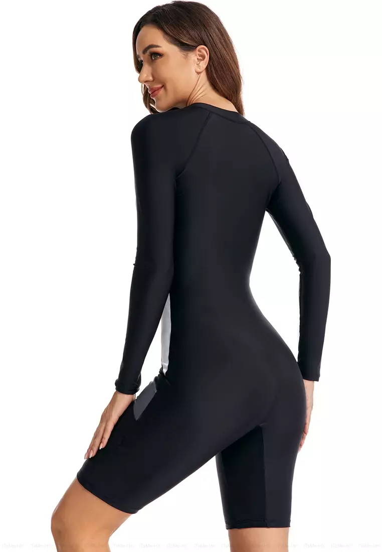 Buy ZITIQUE Surf Diving Color Block Long Sleeve One Piece Swimsuit 2024 ...