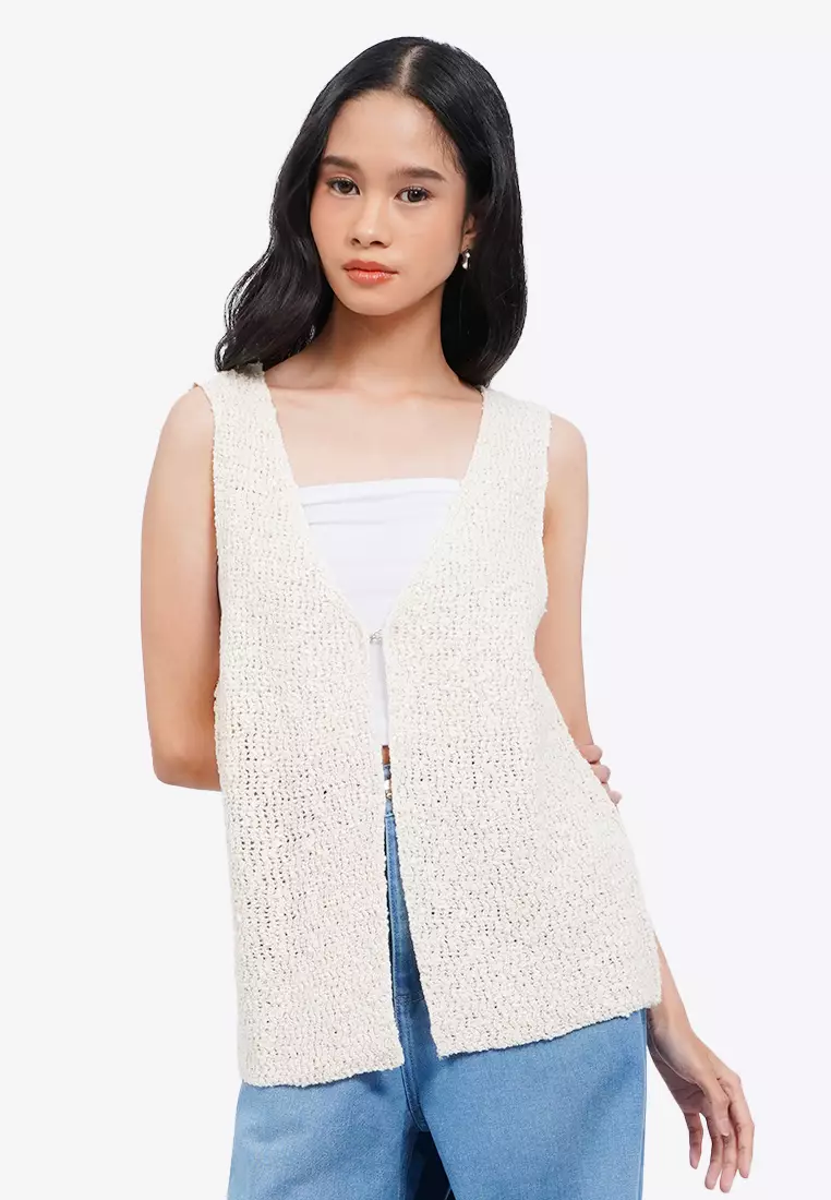 Open Front Textured Knit Vest