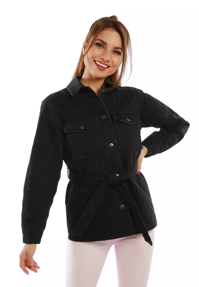 Black belted denim jacket 2025