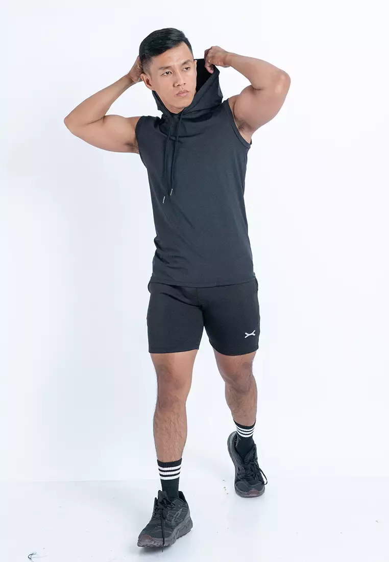 Sleeveless Hoodie Gym Running Outdoor Black