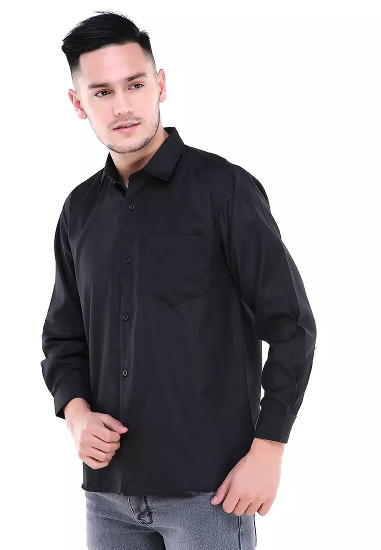 Dwan Shirt Lengan Panjang Pria Formal Material Cotton Double Twist ORIGINAL - Black