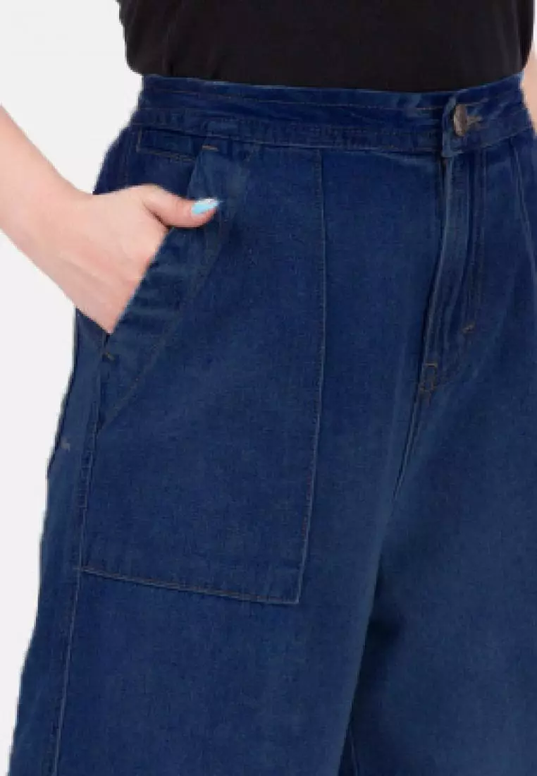 Elastic Waist Culotte Jeans in Navy