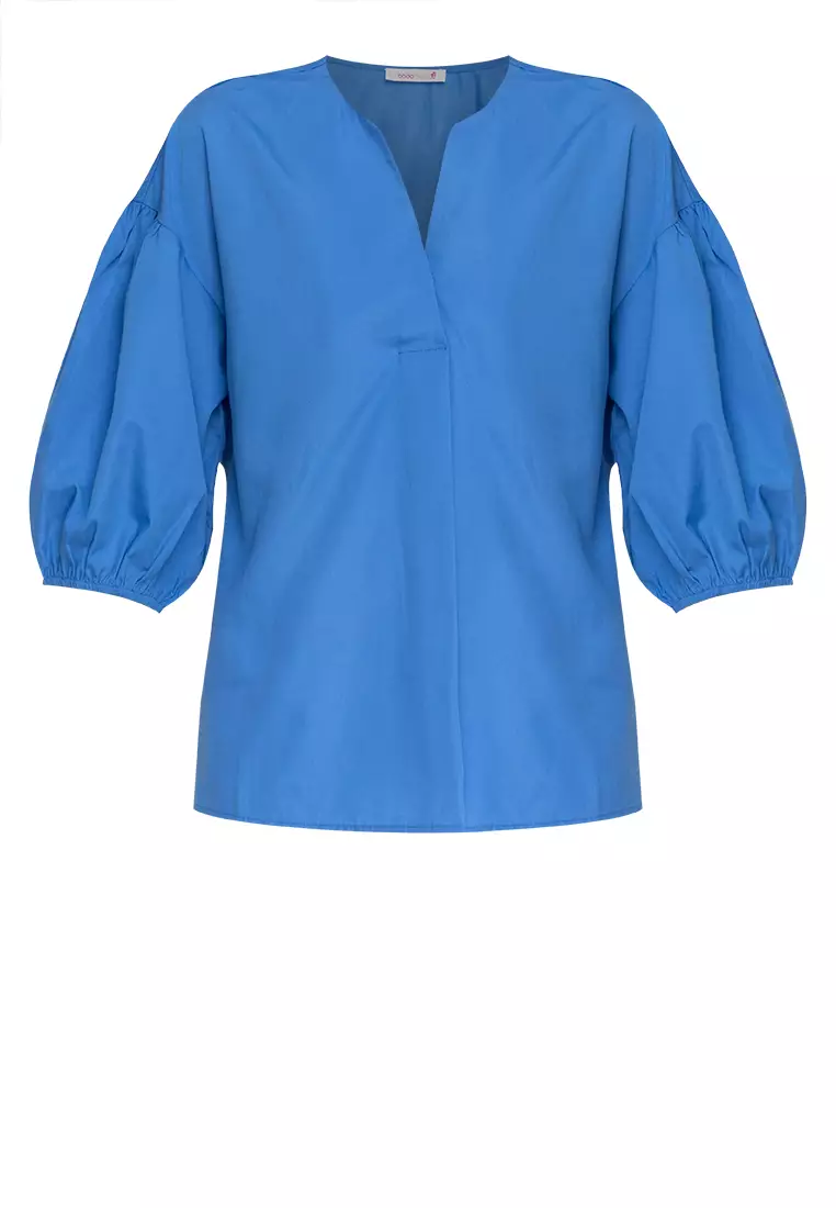 Charla Cotton Filipiniana Top with Bubble Sleeves