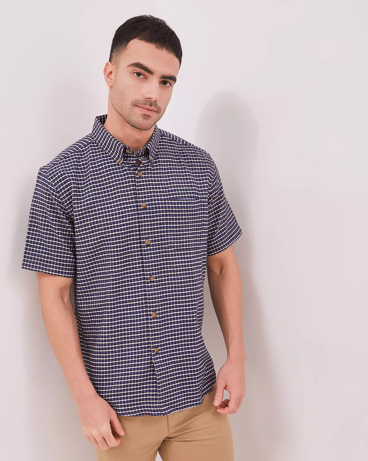 BLUE FLANNEL SHORT SLEEVE REGULAR SHIRT
