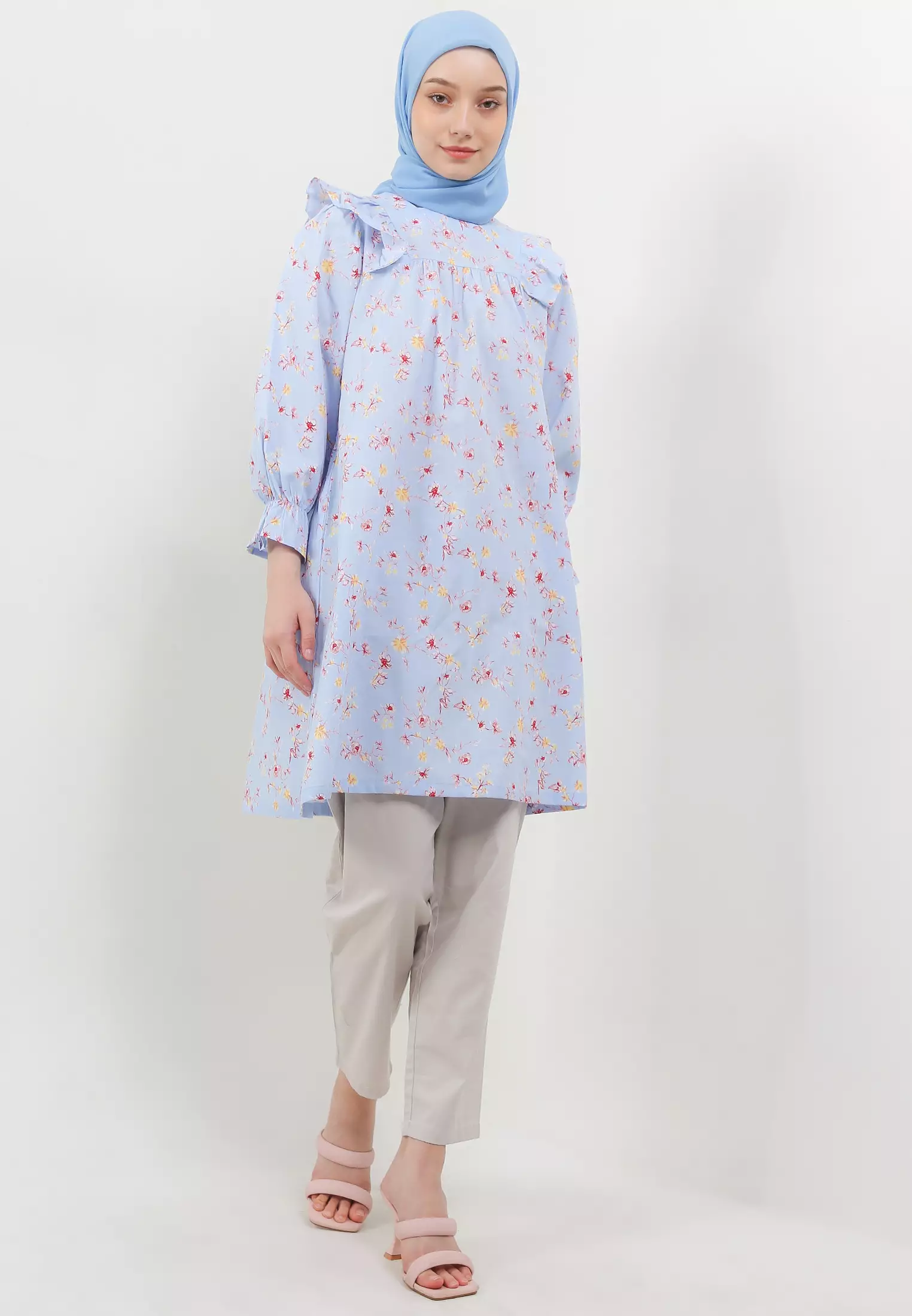 MFMW Kiyana Tunik Biru Motif Bunga
